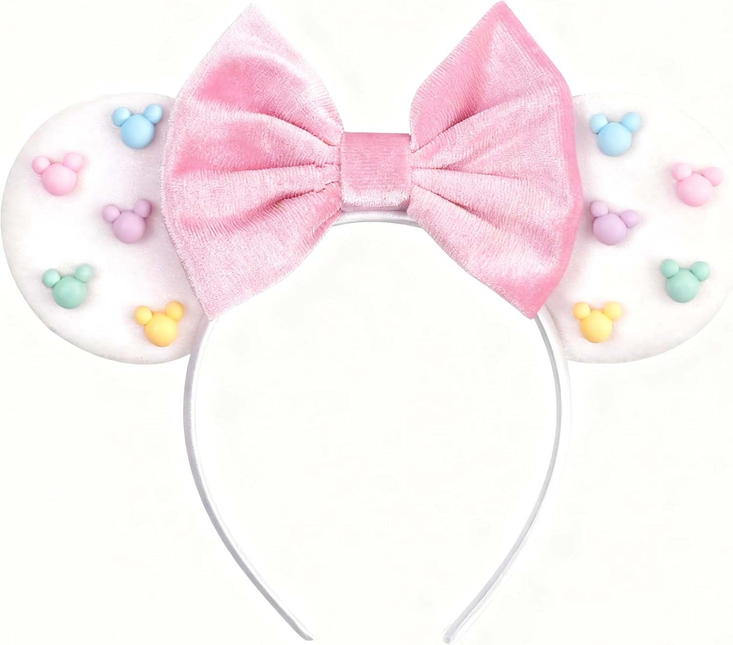 Colorful candy-inspired sparkle Minnie mouse ears with pink bow