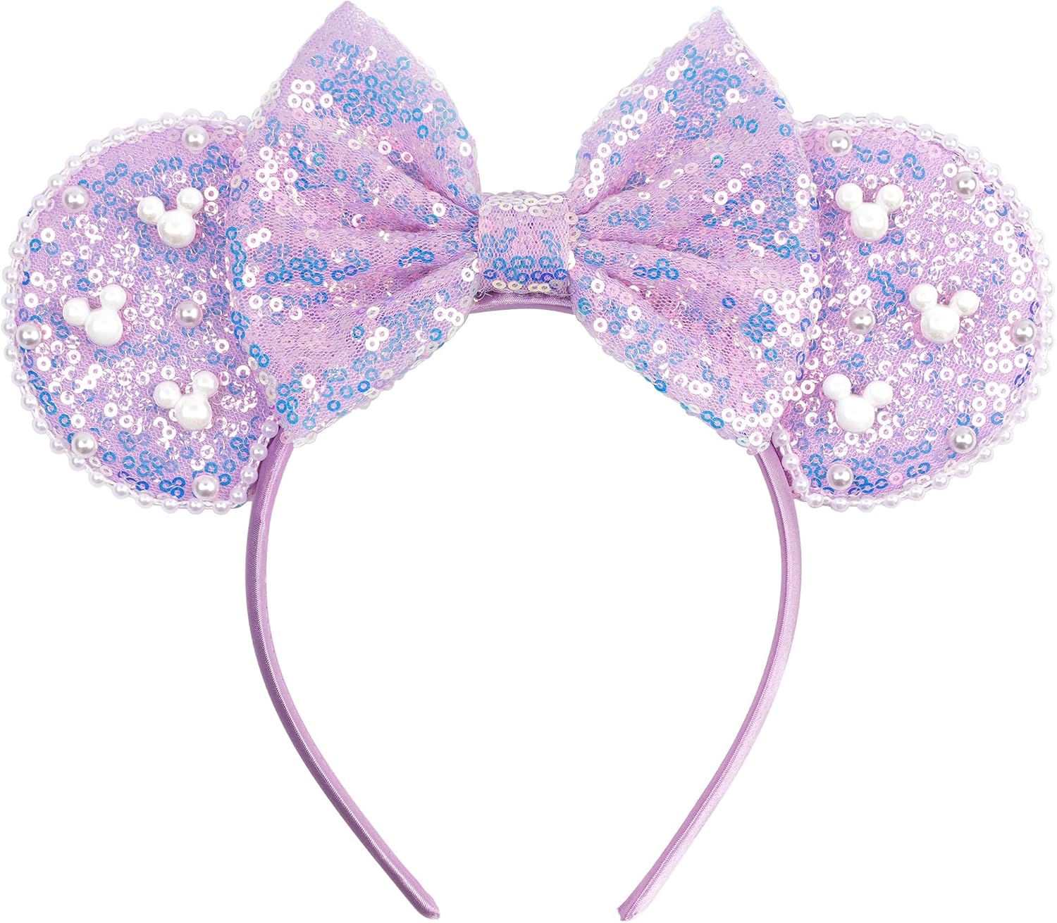 Purple sequin shiny Minnie mouse ears with bow